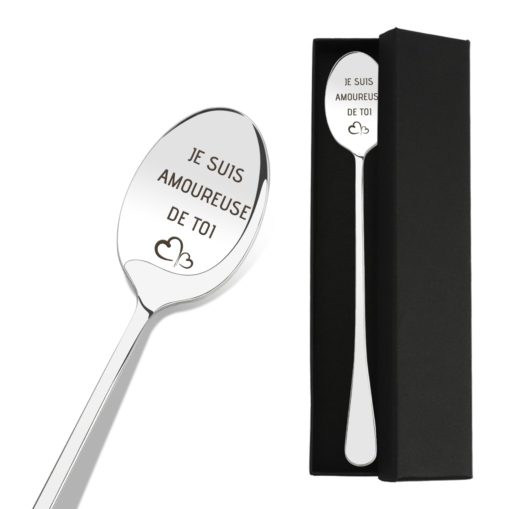 Cuillère Gravée "Je Suis Amoureuse De Toi" - Cadeau Saint-Valentin, Anniversaire Pour Petit Ami - En Acier Inoxydable - 6