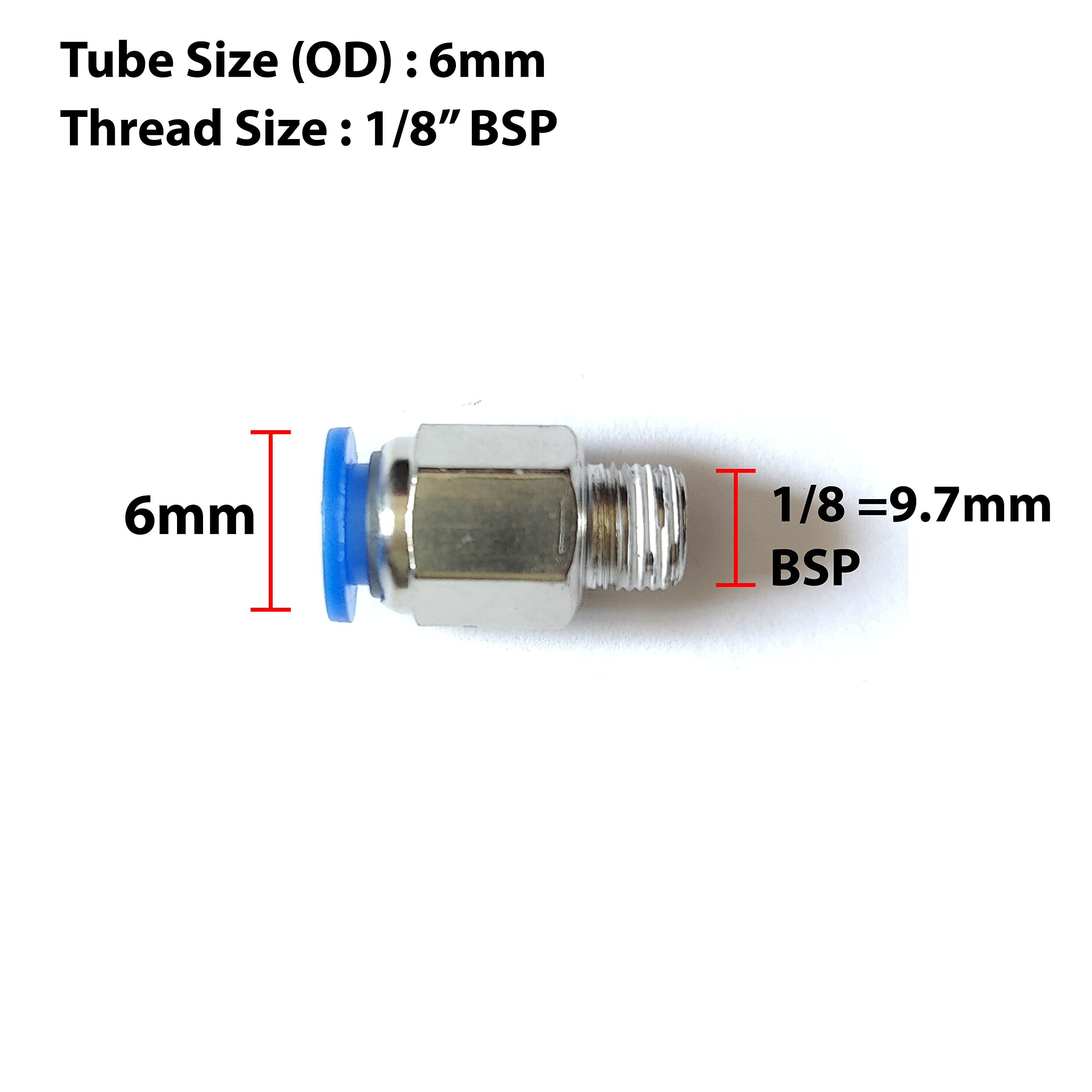 SYLIX 6mm Tube OD × 1/8" BSP Male Pneumatic Straight Connector | Push-in Air Fitting for PU Tube & Air Compressor | Pack of 10 Pcs 4