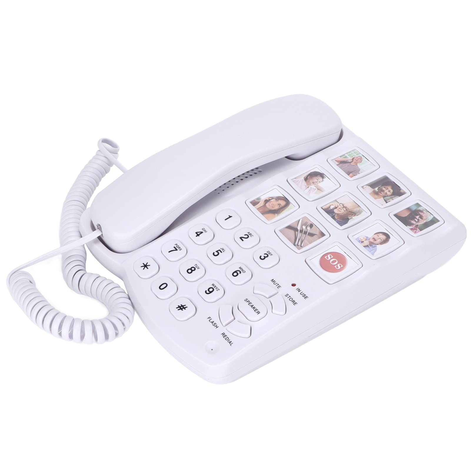 Teléfono Fijo con botón de Imagen Grande para Personas Mayores con Demencia, LD‑858HF Teléfono con botón Grande y Memoria de Fotos amplificada Línea Fija con Cable para Personas Mayores