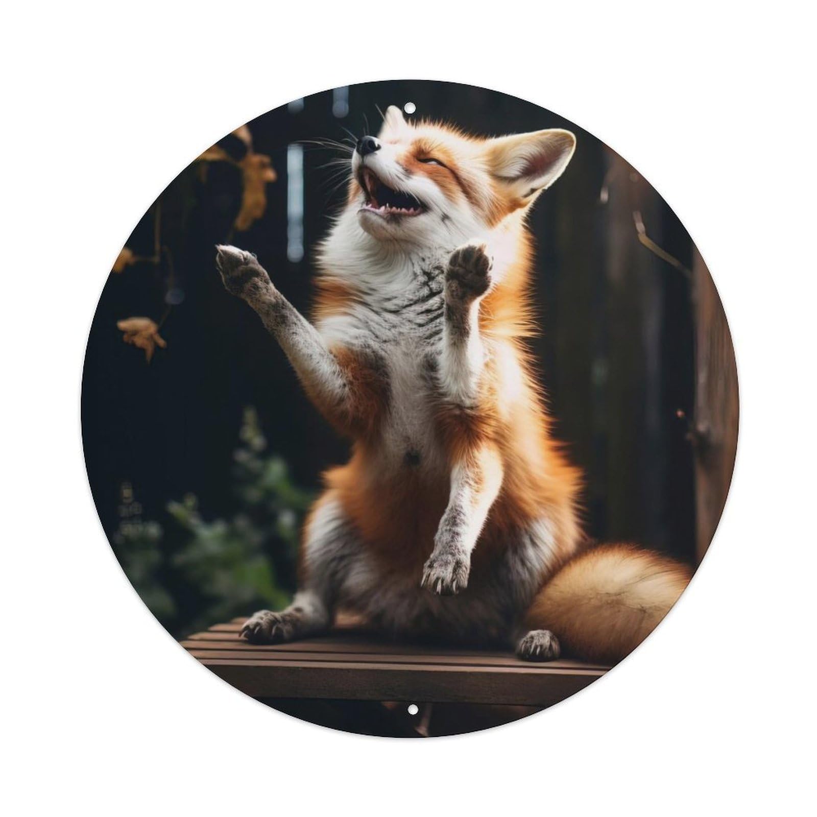 Fierce Fox Animal Vintage Metal Tin Sign Plaque Wall Decor for Cafe, Club, Garden Round Metal Poster 8x8Inch