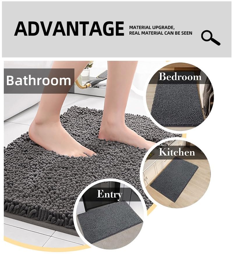 Tapis de bain chenille extra doux, antidérapant, séchage rapide, lavable en machine, très absorbant, pour grandes salles de bains, parfait pour un usage domestique et confortable - 60 x 120 cm