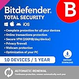 Bitdefender Total Security| 10 Devices | 1 Year | PC/Mac/iOS/Android | Activation Code by Email | Automatic Renewal