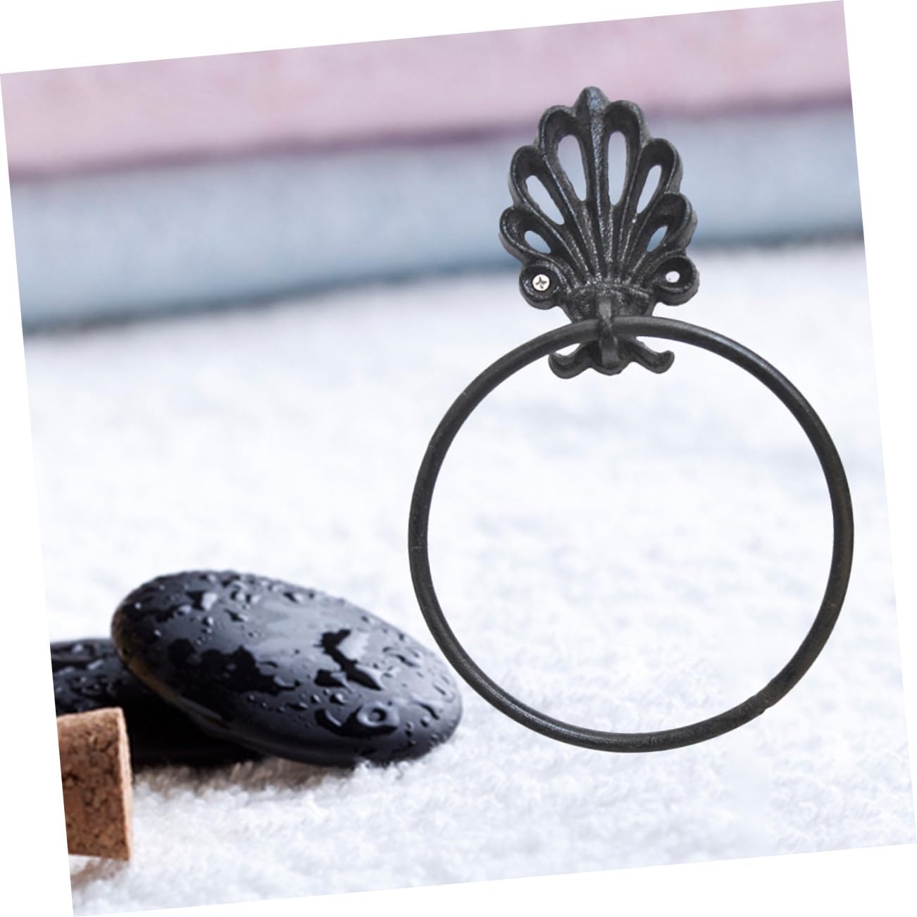 Gatuida Juego de 2 Toalleros de Hierro Forjado Anillo Redondo para Colgar Toallas, Diseño Retro Negro, Ahorro de Espacio para Baño Accesorios de Instalación