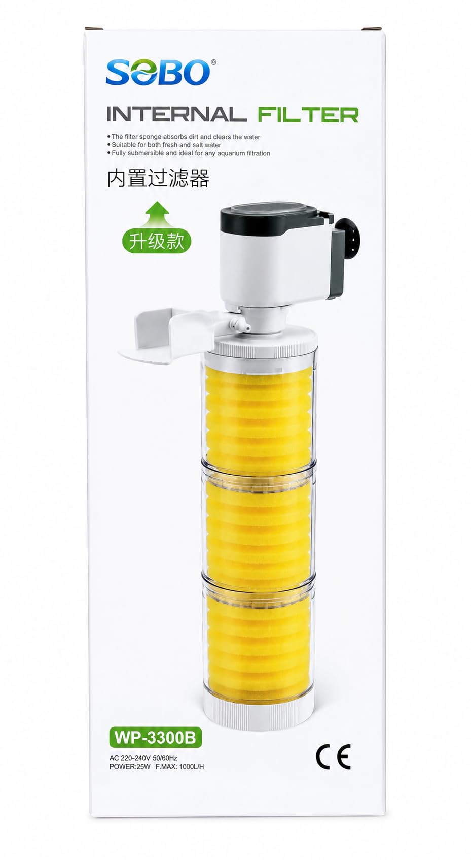 A to Z Fish AQUARIUMSOBO WP-3300B Internal Filter for Aquarium, 25W, 1000L/H | Fresh & Salt Water, Fully Submersible, Sponge Filtration, 3-Stage Filter Body, 1000 L/H Flow Rate-image-37