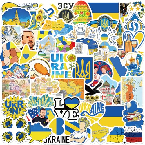 Ukraine Stickers |50Pcs Ukrainian Theme Waterproof Vinyl Decals for Water Bottles Laptop Refrigerator Luggage Cup Computer Mobile Phone Skateboard