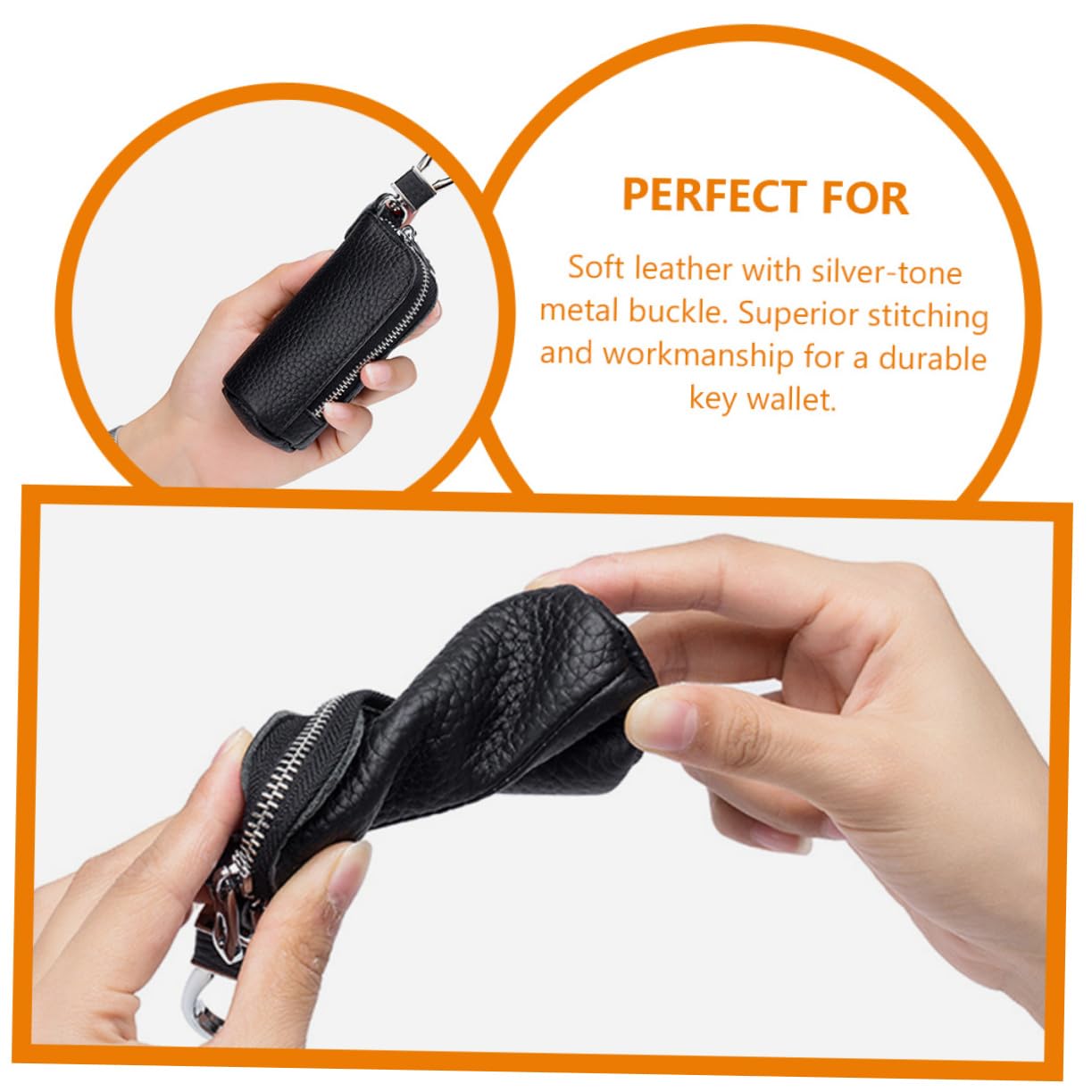 étui à clés voiture porte-clés monté key organizer organisateur de clé rangement clef étui de protection des clés couvercle de clé pour porte-clés Peau de vache Black