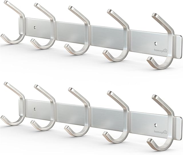 Homephix Coat Hooks Wall Mounted - Heavy Duty Coat Rack (2 Pack) - Stainless Steel Coat Hooks for Wall - Rust Resistant and Multipurpose Wall Hooks for Hanging Clothes, Keys, Hats, Robes and Towels