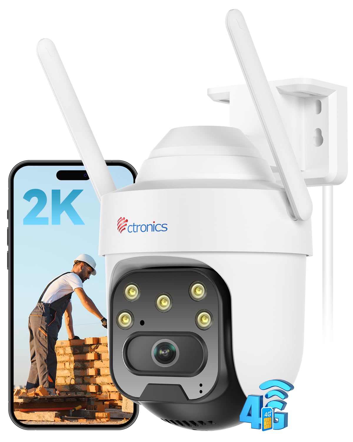 Ctronics 2K 4G LTE Camara Vigilancia Exterior con Tarjeta SIM, Camara Seguridad Detección Humana Seguimiento Auto, Visión Nocturna Color, Audio Bidireccional, Almacenamiento TF/Nube/FTP IP66 NO WiFi