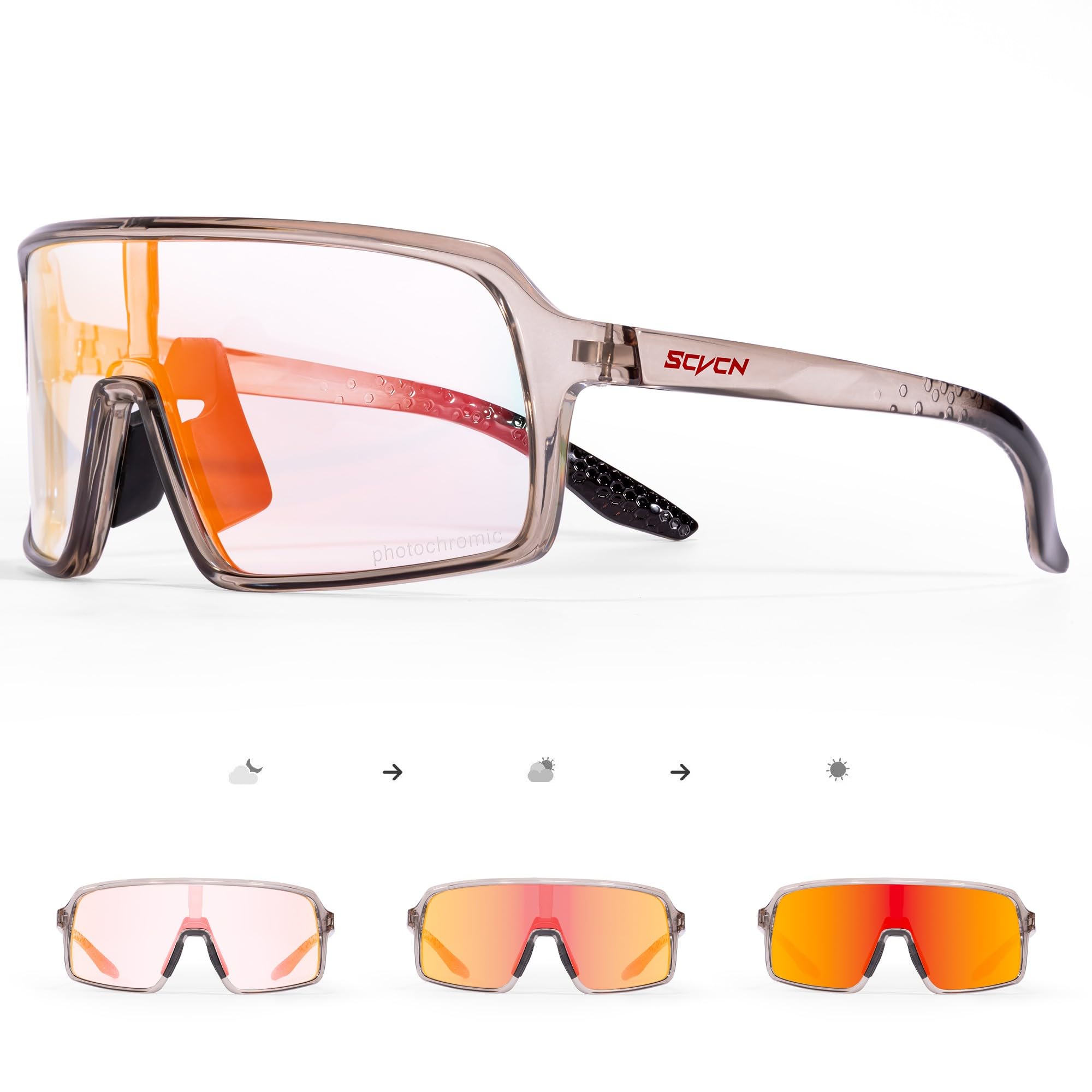 SCVCN Photochromatische Fahrradbrille für Herren und Damen mit UV400-Schutz und TR90-Rahmen für schnelles Radfahren und 