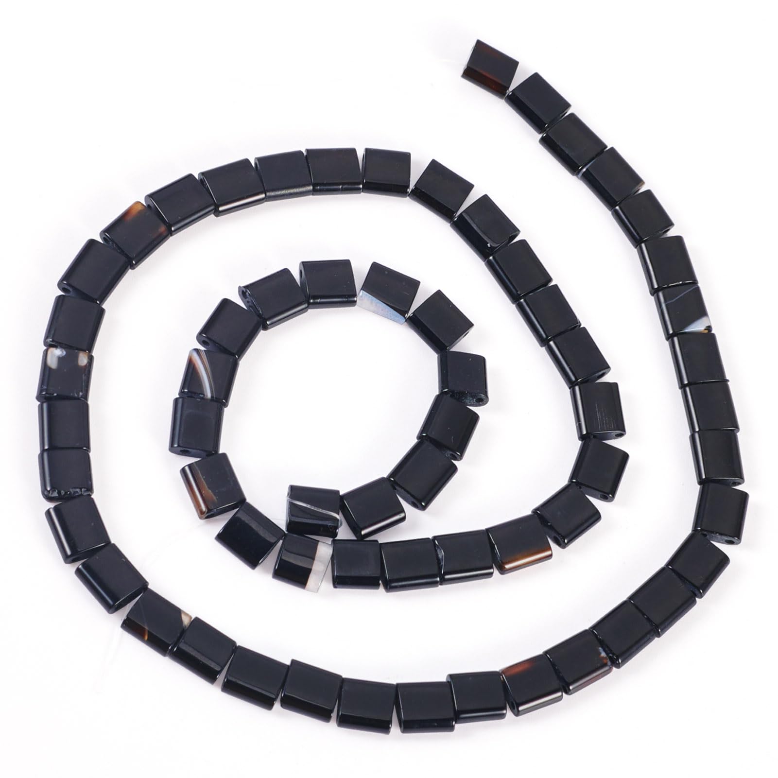 Boutigem 1 Strand 5mm 2-Hole Natural Stone Beads Tila Beads Flat Rectangle Craft Beads Natural Black Agate Beads Japanese Square Beads Gemstone Beads