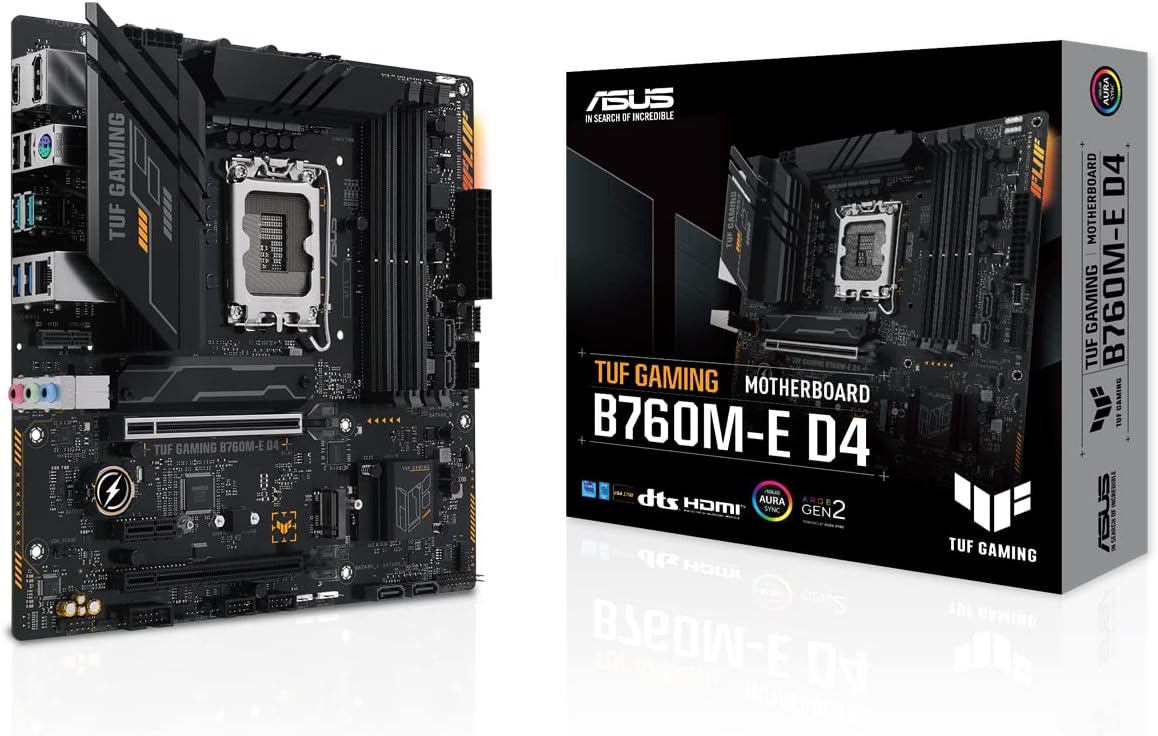 ASUS TUF Gaming B760M-E D4 Scheda madre Intel B760, LGA 1700, mATX, DDR4, PCIe 5.0, 2 slot M.2, WiFi 6E, USB 3.2 Gen 2, Type-C, Nero ASUS TUF Gaming B760M-E D4 Scheda madre Intel B760, LGA 1700, mATX, DDR4, PCIe 5.0, 2 slot M.2, WiFi 6E, USB 3.2 Gen 2, Type-C, Nero