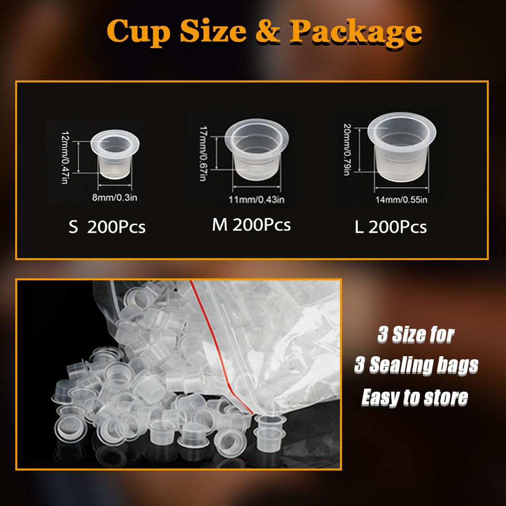 600pcs Tattoo Ink Caps with 2pcs Tattoo Ink Cups Holder - SML Mixed Size Tattoo Pigment Caps with Wide Cup Edge Ink Set Tattoo Supplies…