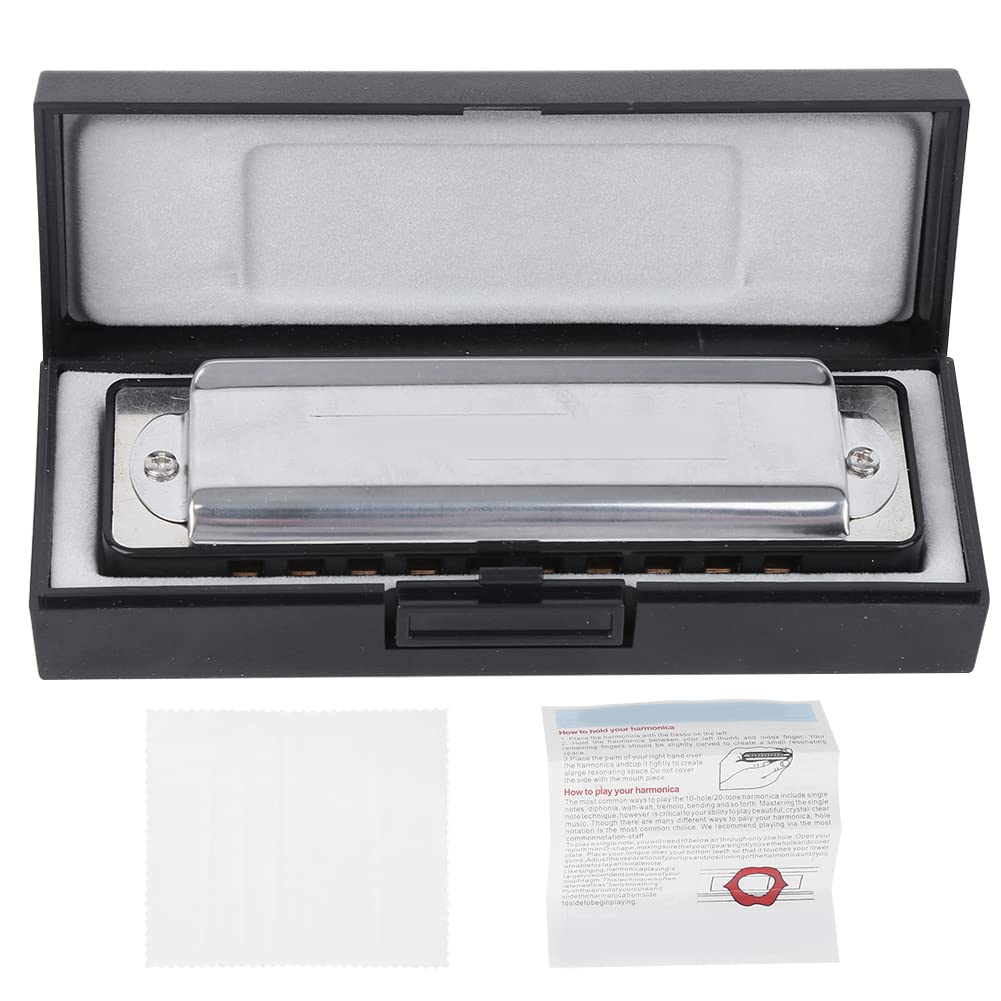 aqxreight Blues Harmonica 10 Hole Angorgan G Key z podstawą galwaniczną dla Początkujących i Profesjonalistów (BLACK)