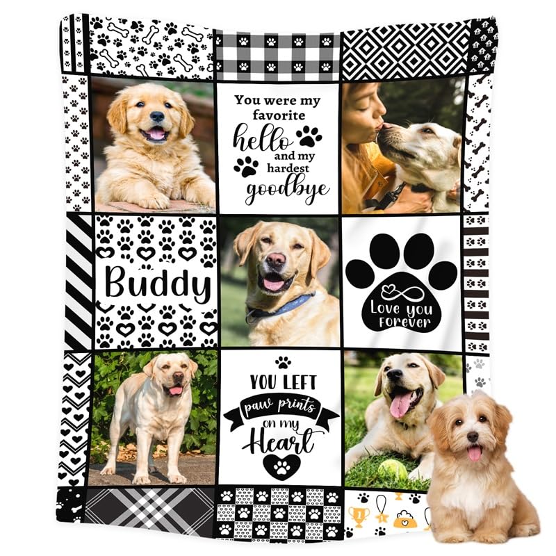 NIBESSER Personalisierte Geschenke Hunde Katzen Personalisierte Hundedecke mit Foto Name Kuscheldecke Katzen extra weiche softe Hundedecke für Unterwegs Sofa Bett