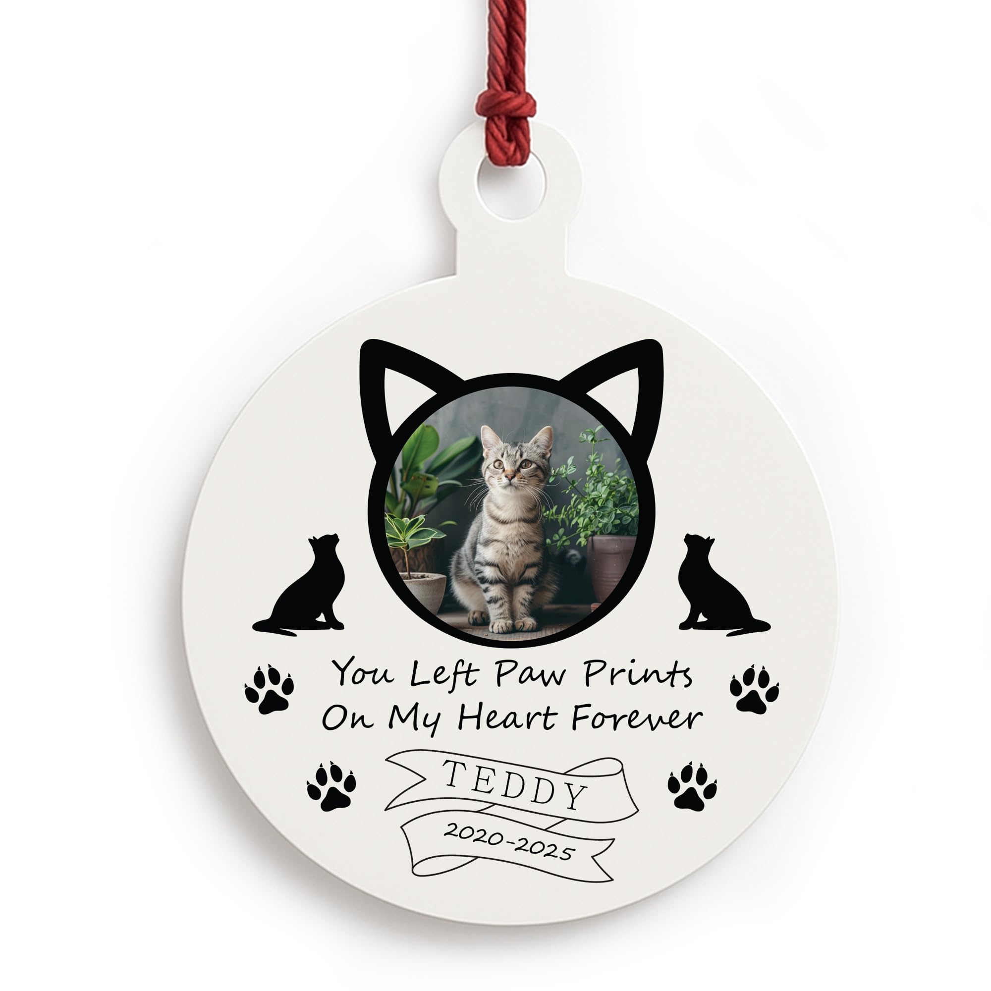 Red Ocean Cat Memorial Bauble With Photo Personalised Cat Memorial Christmas Decoration For Lover Pet Owner In Memory Plaque For Family Tree Decoration Keepsake