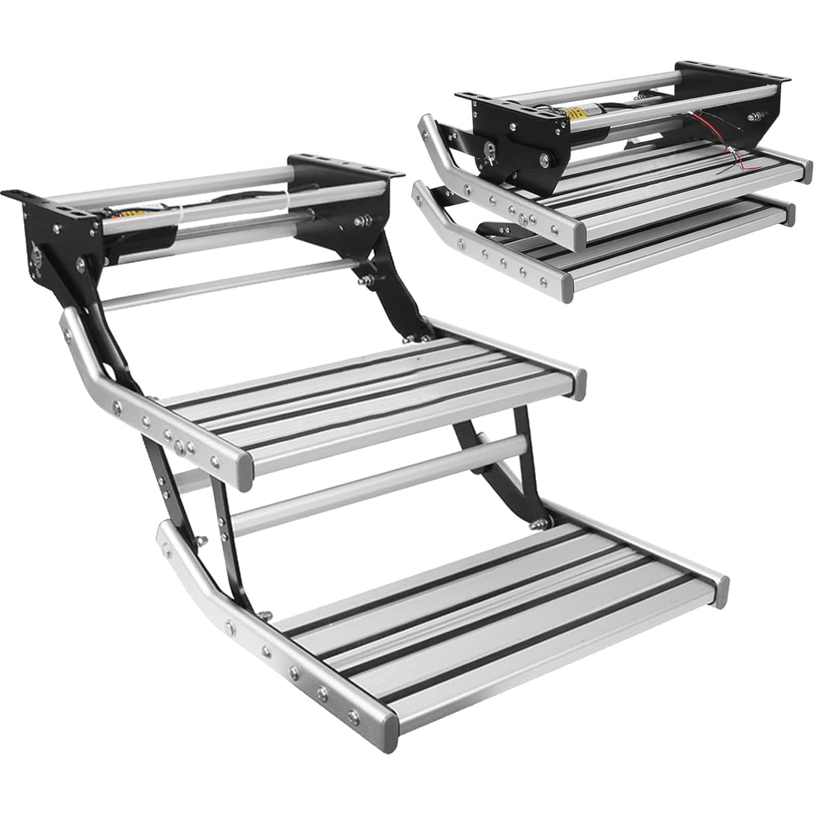 Automatyczne stopnie do kampera, składany stopień, aluminium o pojemności 200 kg, antypoślizgowa konstrukcja do przyczep, samochodów kempingowych i pojazdów terenowych