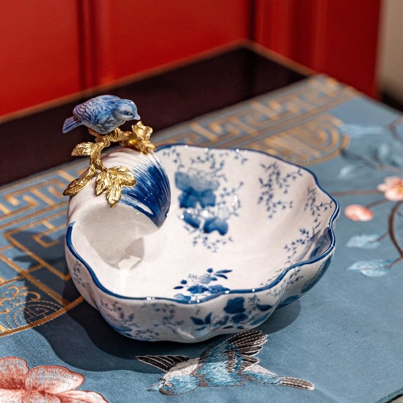 Miska na owoce kosz talerz na cukierki niebieski i biały ceramiczny mały talerz na owoce salon stolik kawowy talerz na przekąski dekoracja wejścia prezent talerz na owoce kosz na owoce do