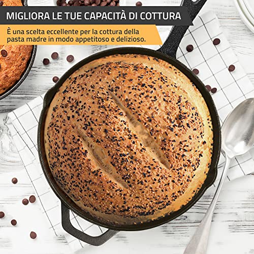 KICHLY Padella in ghisa pre-stagionata da 12 pollici, pentole per grigliare sicure per uso interno ed esterno, padella per chef, padella in ghisa - immagine 6