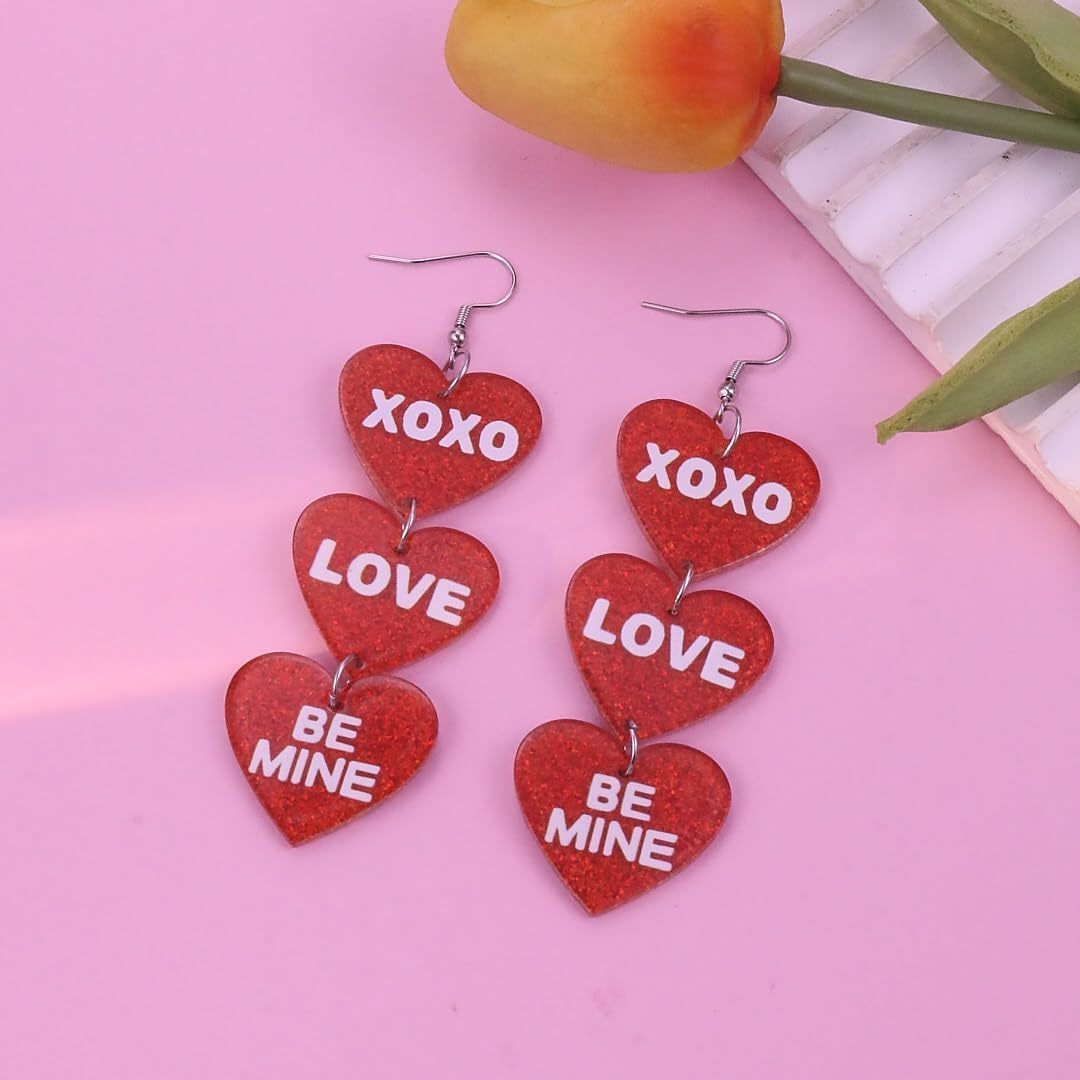 Valentine's Earrings for Women Acrylic Love Heart Dangle Earrings Red Pink Love Heart Earring Cupid Earring Valentine Accessories Birthday Valentine's Day Jewelry Gift for Women - Image 5