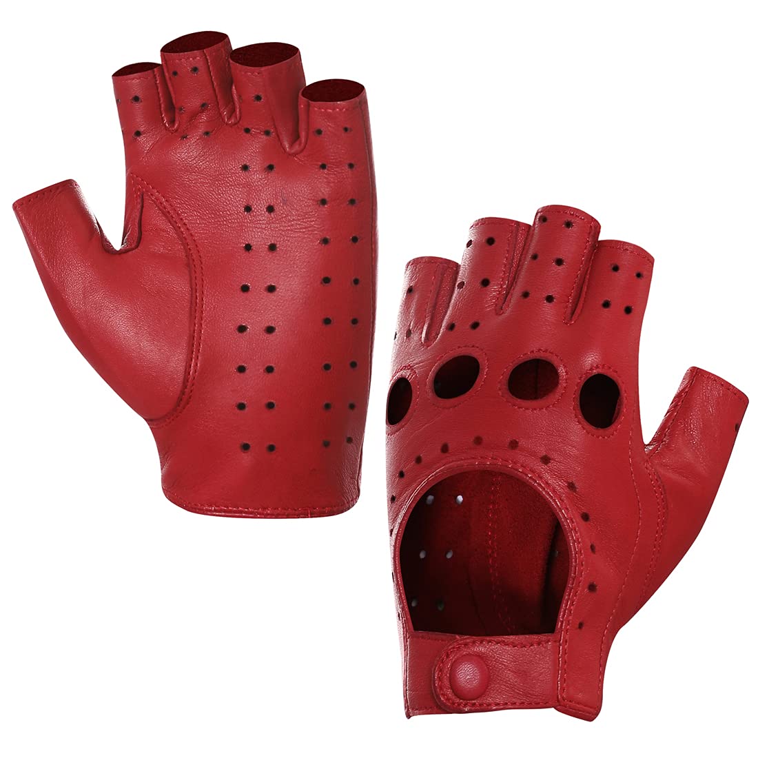 Harssidanzar mujer piel de oveja guantes de conducción de cuero sin dedos dedo medio forrado GL012