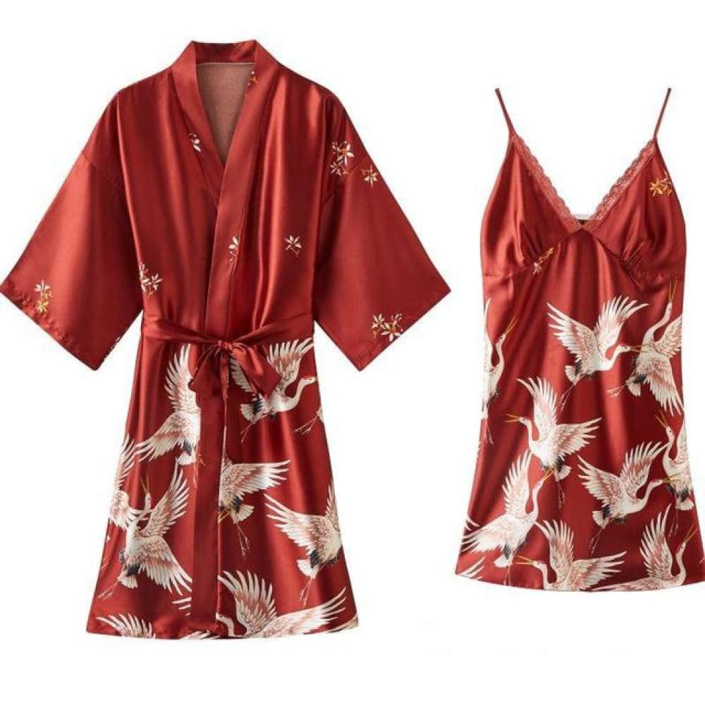 Vestaglie, Accappatoio da Donna Indumenti da Notte in Seta Sintetica con Pizzo Camicia da Notte Sexy Kimono in Raso Accappatoio Abito da Salotto 2 Pezzi Set da Notte,Stile 21,L (Stile 4 Medio)