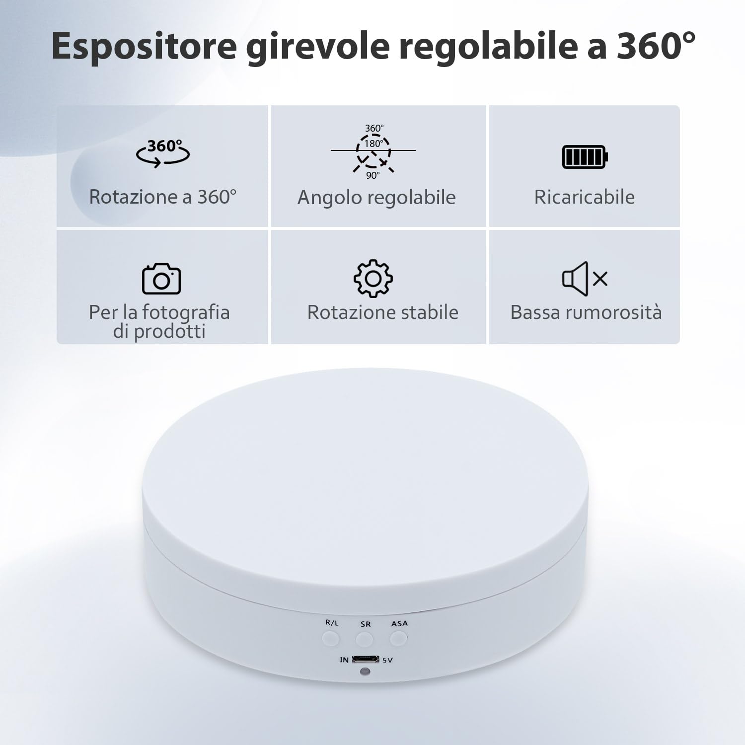 Mcbazel - Espositore Girevole a 360°, Girevole Elettrico da 4,6", Piatto Girevole Elettrico a Basso Rumore 3KG per Gioielli, Prodotti per Fotografia,Orologi, Tazze - Bianco