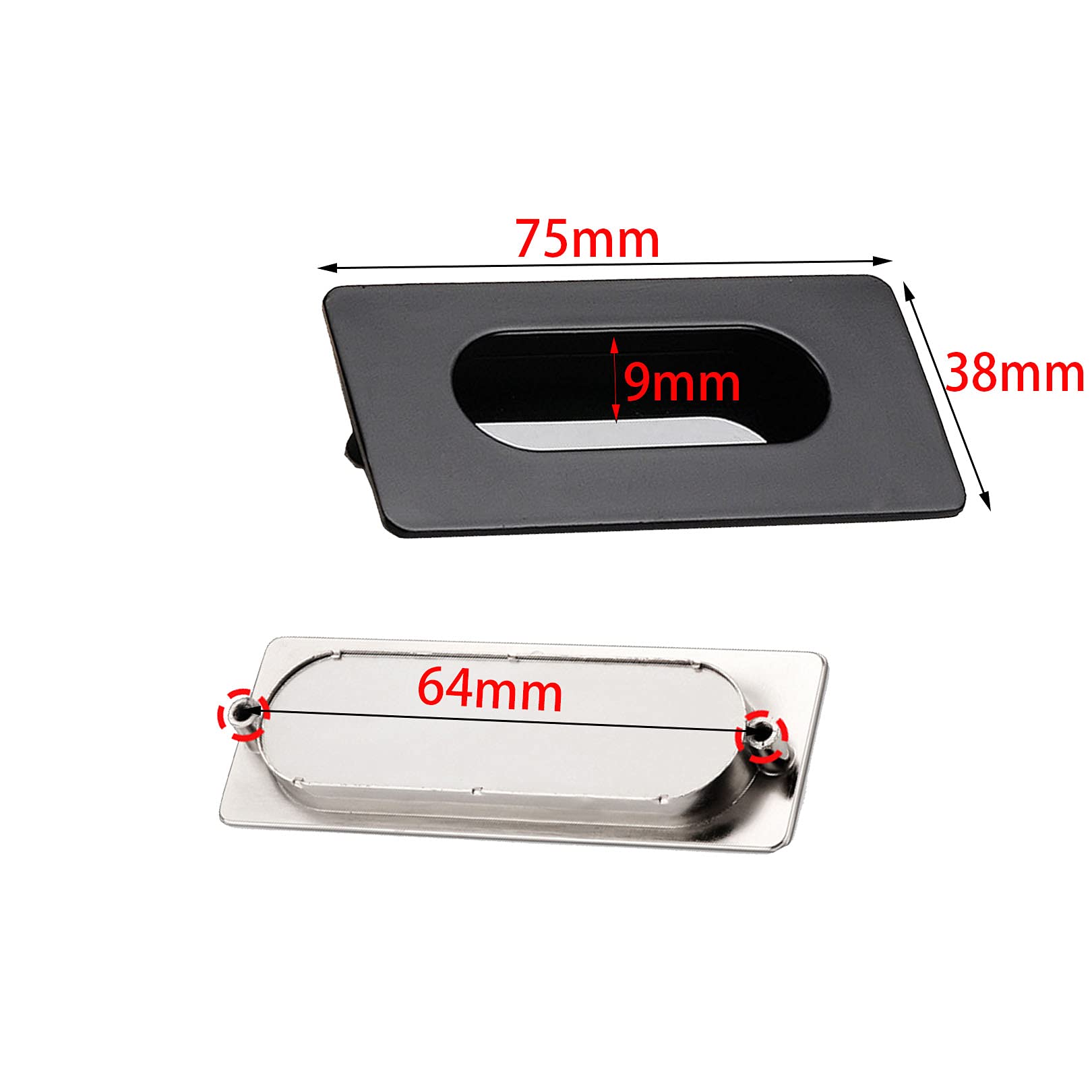 Klamka wpuszczana, Czarne, ukryte, wpuszczane uchwyty do drzwi przesuwnych, szuflad, szaf i szafek, 4 szt(Hole distance 64mm)