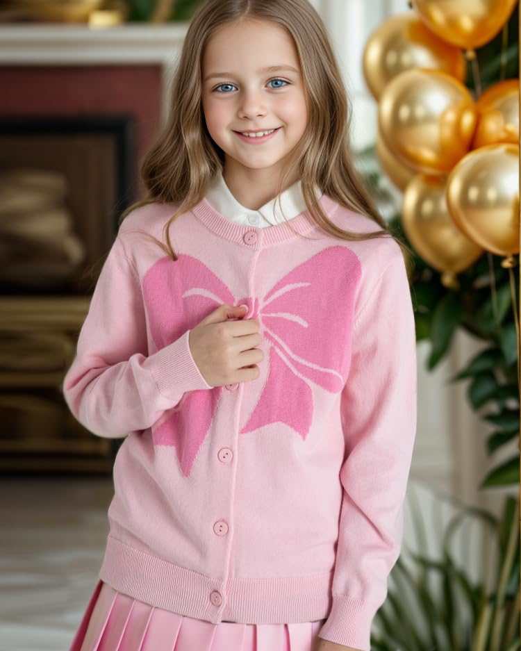 Image of BOBOYOYO Girls Cute Cardigan Cotton Girls Button Up Sweater Knit Jacket | Long Sleeve Crew Neck Kawaii Clothes for Casual School Wear