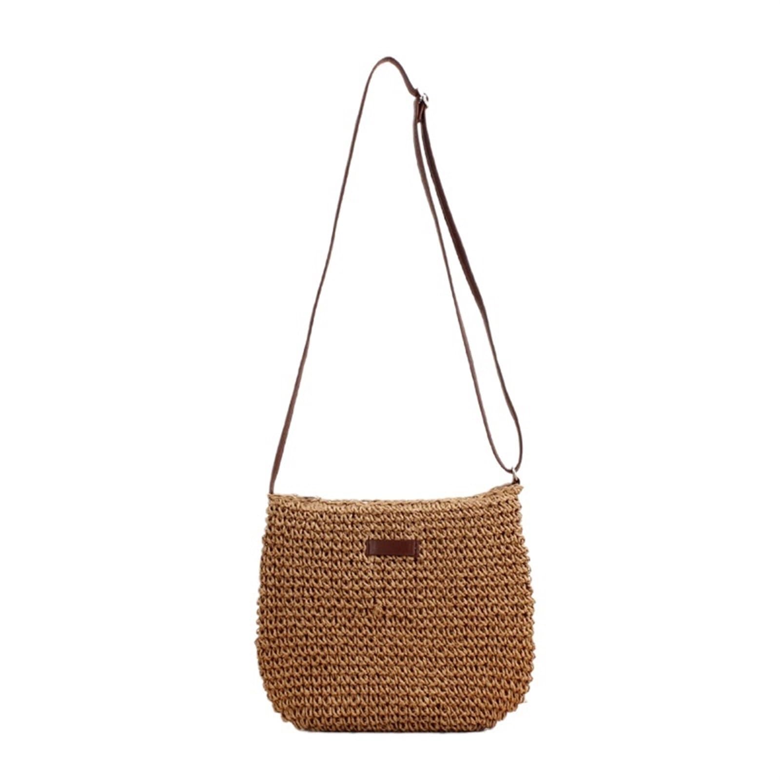 Ebzfaso Brown Paper Rope Crochet Shoulder Bag