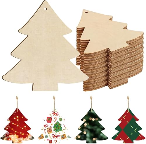 CRASPIRE 24Pcs Wooden Christmas Tree Cutouts Unfinished W…