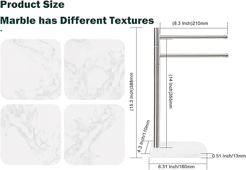 Miniatura 2 de BathAce Toallero de mano, soporte para toallas de mano en forma de F con base de mármol, soporte de acero inoxidable con 2 brazos giratorios,