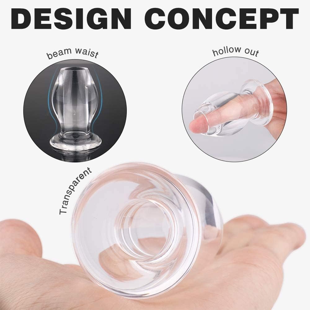 Acrylic Glass Hollow Tunnel Butt Play Anal Plug Set, Clear Small Large Big But Trainer Anus Plug Stretcher Kits for Men and Women, Adult Sex Gay Lesbian Toys for Couple Beginner(3 Pics)