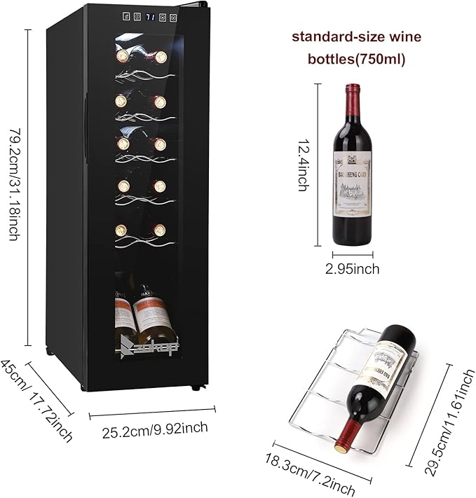 Winado 12 Bottle Compressor Wine Cooler Refrigerator w/Adjustable Temperature, Freestanding Compact Mini Wine Fridge with Digital Control & Removable Shelves on Fridge.com