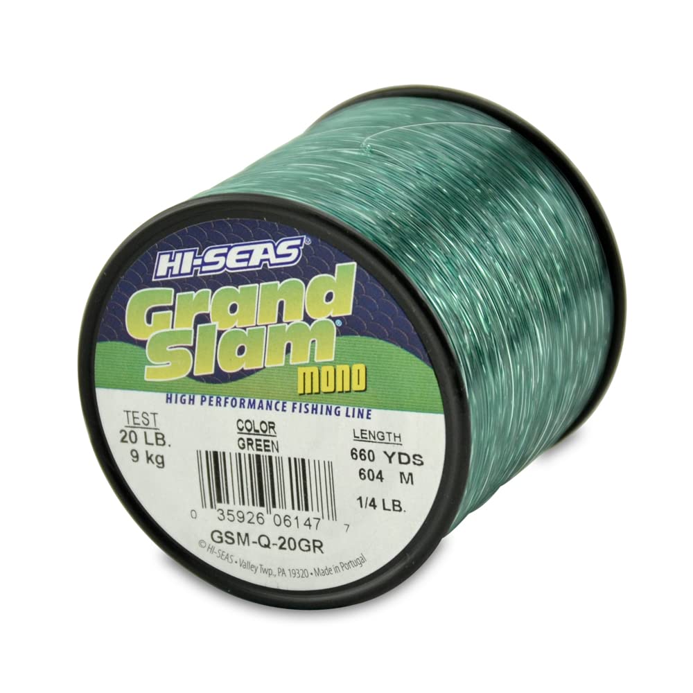 HI-SEAS Grand Slam Monofilament Fishing Line - Strong & Abrasion Resistant in Clear, Pink, Green, Smoke Blue, Fluorescent Yellow Freshwater &