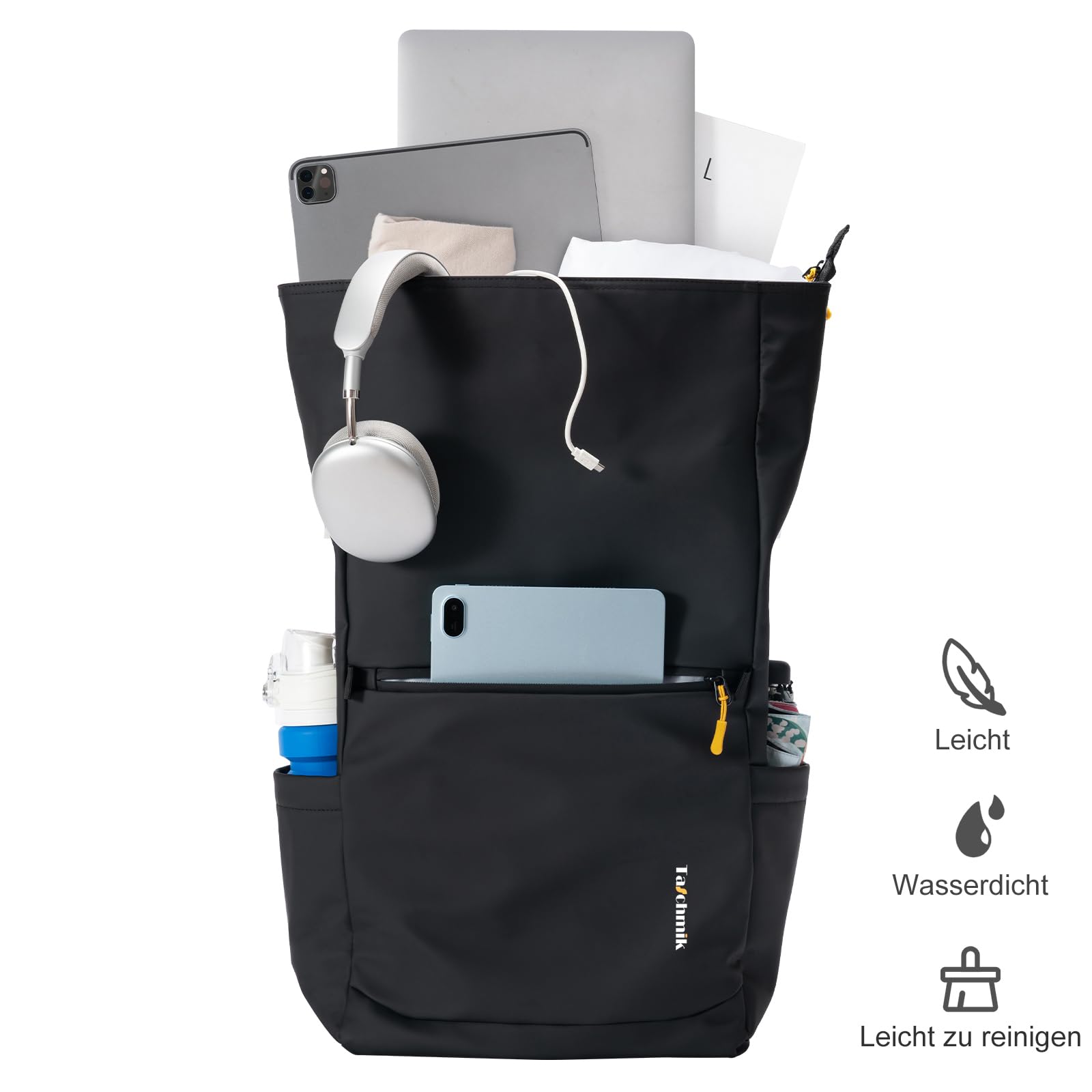 rolltop Rucksack wasserdicht Herren Damen wasserdichter Rollrucksack Laptop Rucksack 17 Zoll, Schwarz