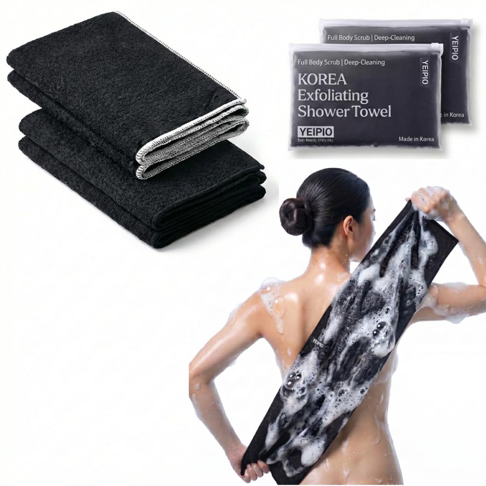 Premium Exfoliating Shower Towel - Extra Long Back Scrubber for Shower, Deep-Cleansing Body Scrubber Washcloth for Smooth Skin, Back Acne-Prone & Rough Skin, Quick-Drying Nylon Mesh