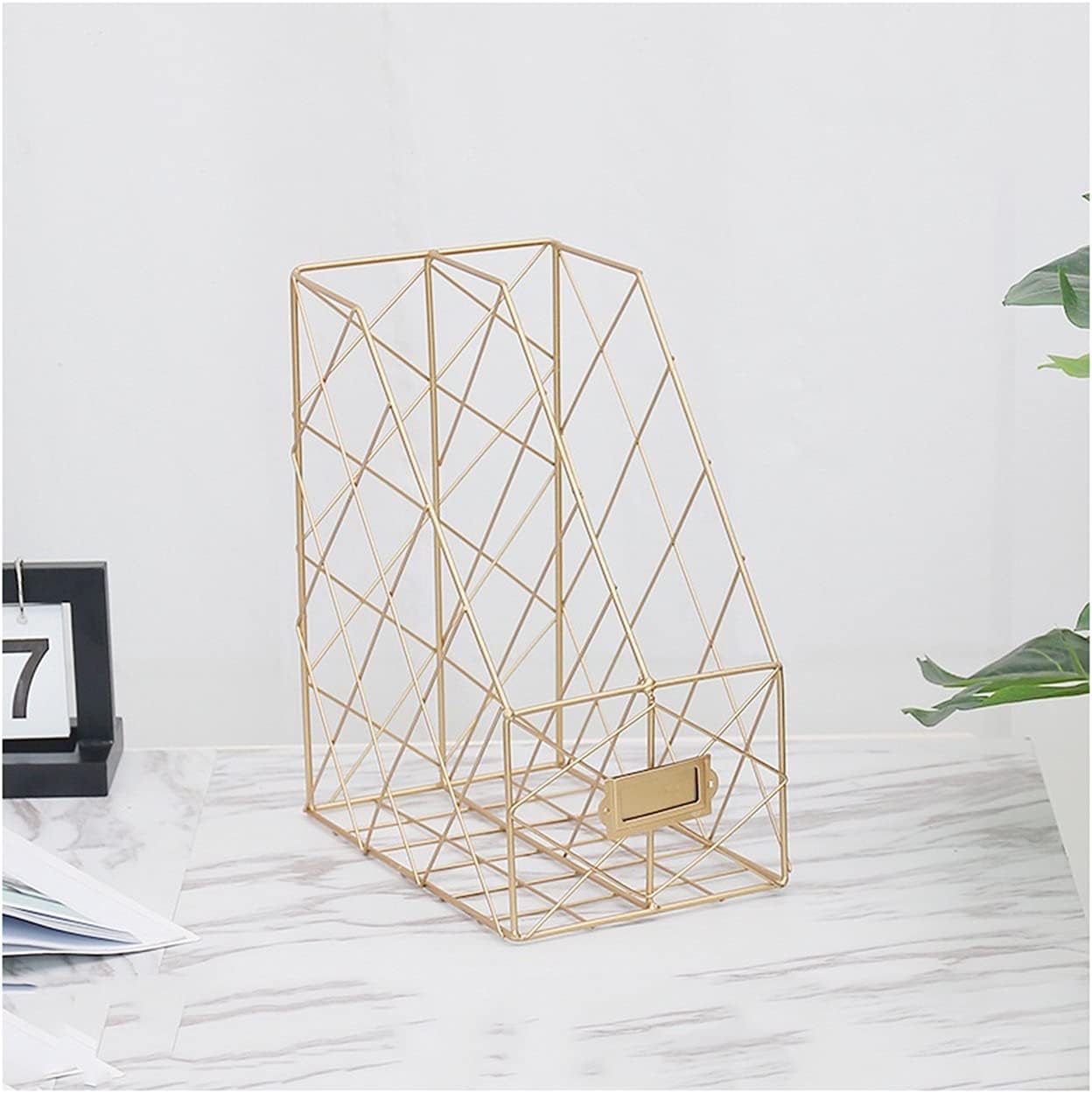 Magazine Rack Simple Desktop Storage Rack Bookshelf File Magazine Storage Multifunctional Newspaper Rack (Color : Golden-2) (Golden)