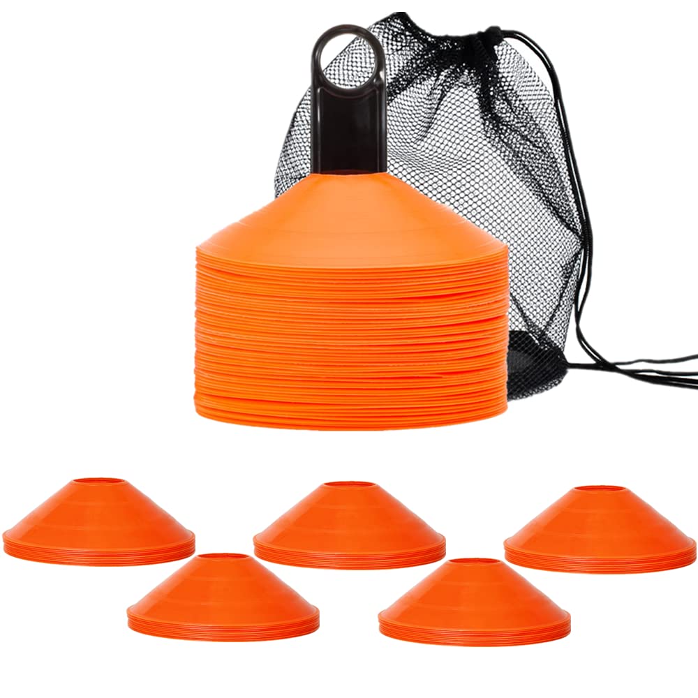 50 Pack Soccer Cones Disc Cone Sets with Holder and Bag for Training,Field Cone Markers Football,Kids,Sports