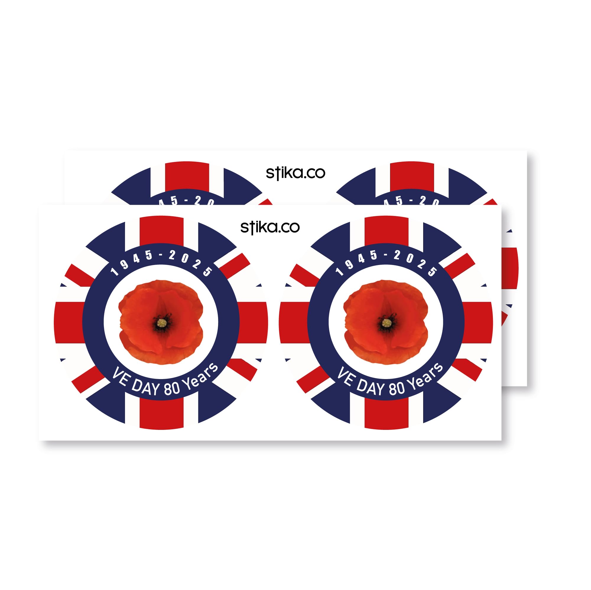 stika.co Set of 4 VE Day 80th Anniversary Stickers - VE Poppy Sticker - 10cm Self-Adhesive Vinyl Decals for Street Parties, Windows & Celebration Decor