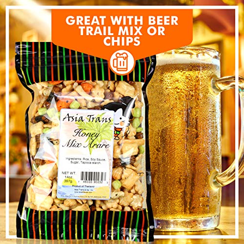 Image of Asia Trans Honey Mixed Arare - Sweet and Salty Assorted Nori Komaki, Sakura, Kakinotane Rice Crackers - Crunchy Japanese Snack, Hawaiian Kaki Mochi - Great with Popcorn, Trail Mix, Beer - 12 Oz Pack