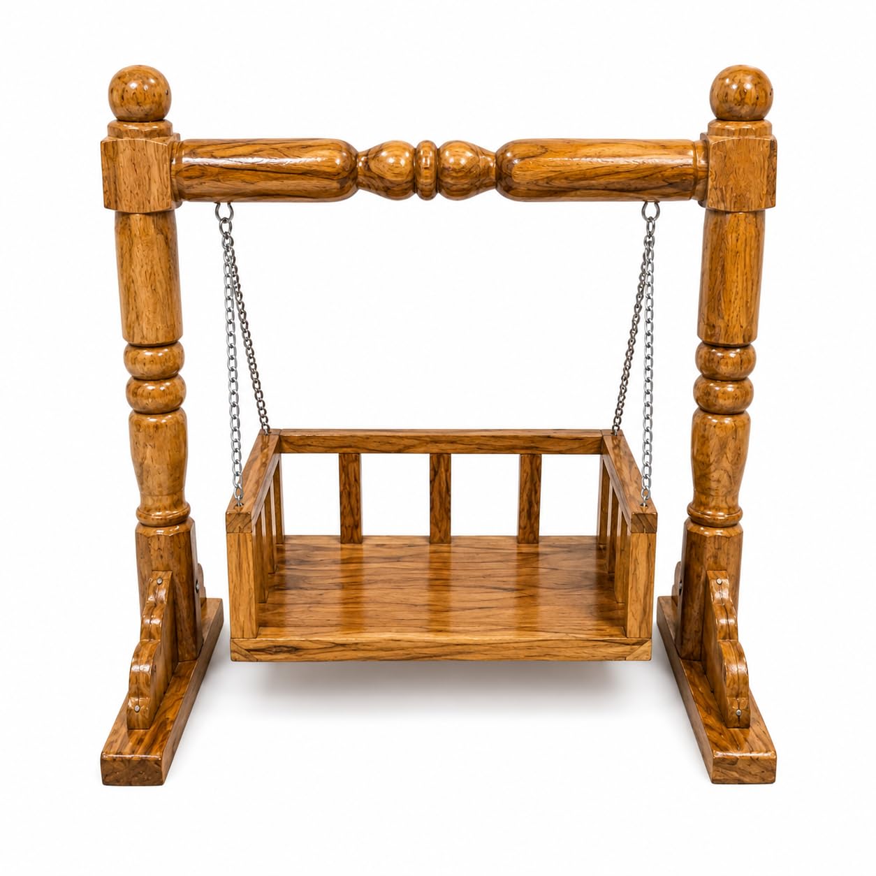 Oneshoply Sagon Wood Laddu Gopal Krishna Swing for Home Temple | Handcrafted Sagon Wood Laddu Gopal Jhula for Pooja & Festival-picture-34