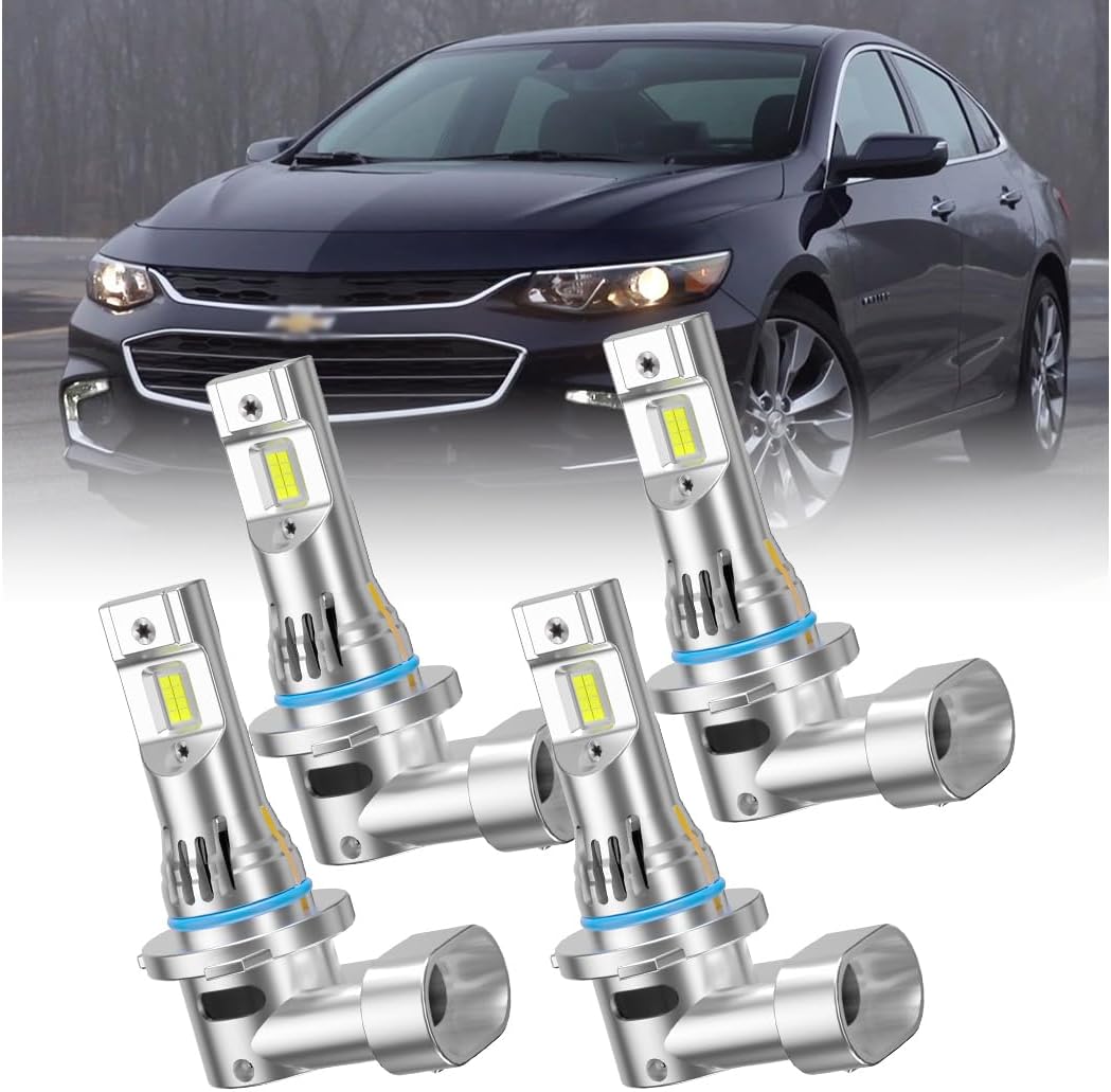 LED Headlight Bulbs, 55W with Built-in Fan, 6500K White, 9005 High and 9005 Low Beam for Chevrolet Malibu 2016-2018, 4-Pack