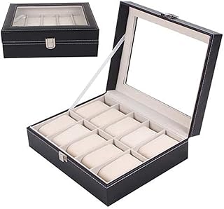 10 Slots Grid PU Leather Watch Boxes Casket Display Box Jewelry Storage Organizer Case locked Watch With Glass Top Winder