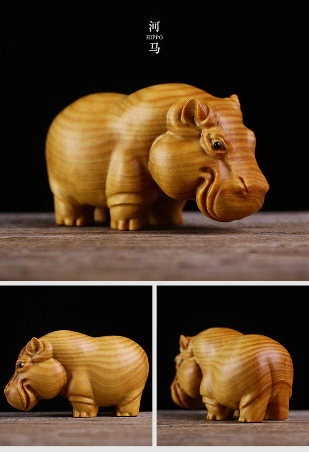 Amazon.co.jp: 彫刻ツゲの木彫り手工芸品動物装飾サイ象カバ置物