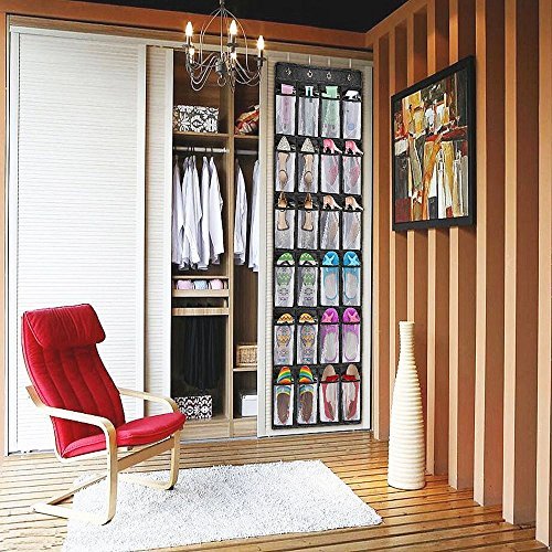 OKE Organizador Zapatos Armario Colgante Zapatero Bolsa de Almacenamiento con 4 Colgador para Colgar la Puerta, Tela Paño de 600D Oxford - 24 Bolsillos