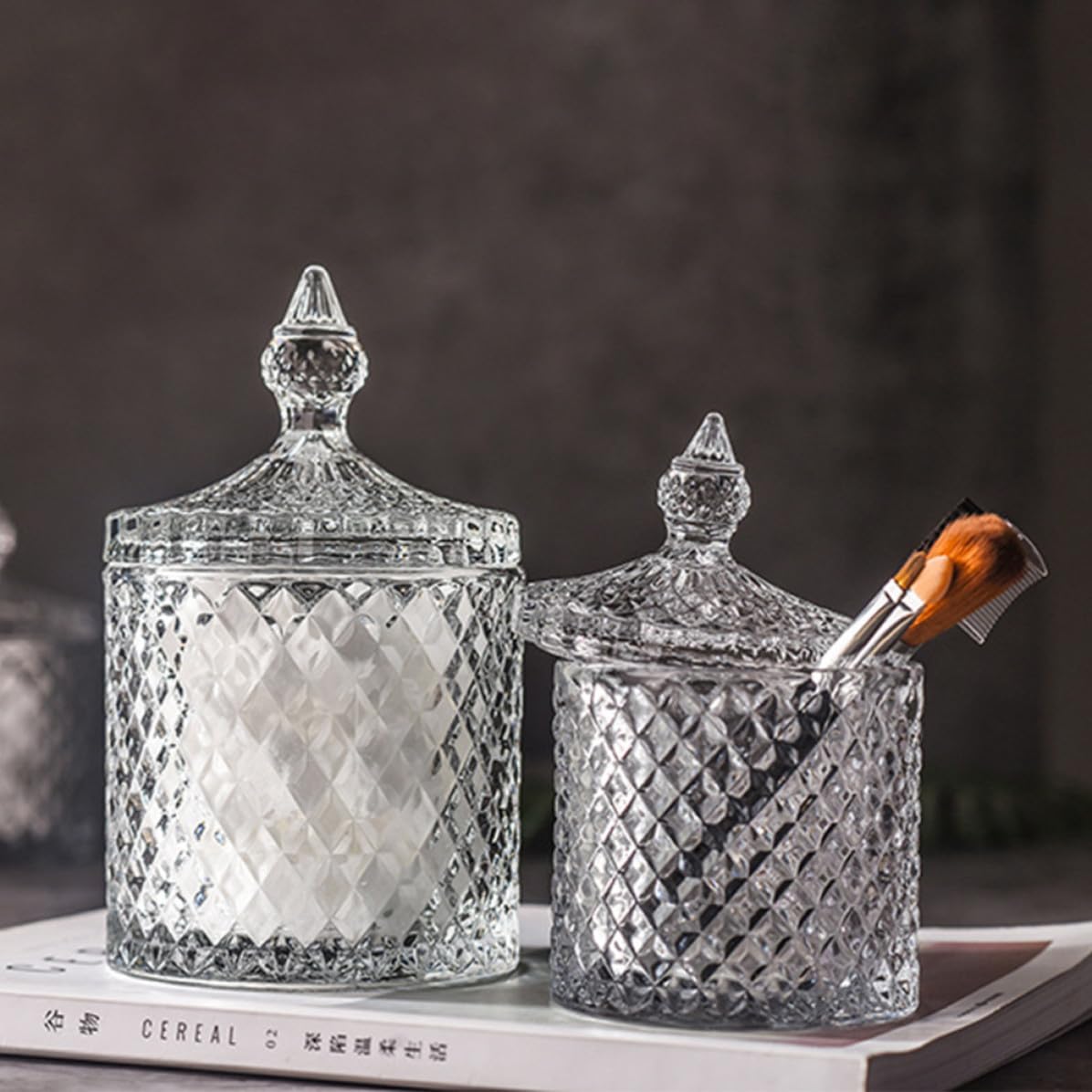 PACKOVE Bocal à Bonbons en Verre 2 Pièces Couvercle, Cylindre Décoratif