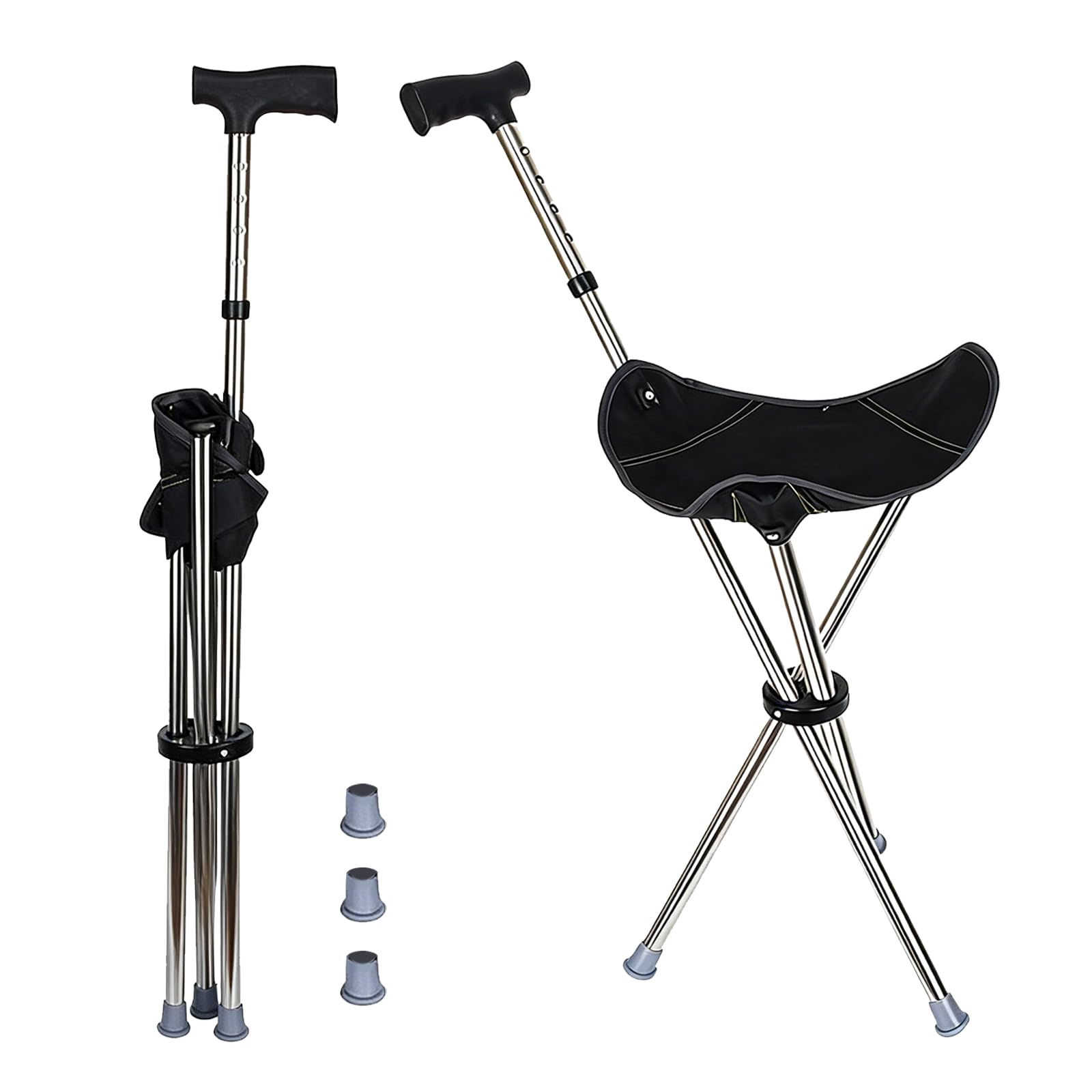 Canne de marche avec siège, 80–90 cm réglable en hauteur, alarme Bluetooth, pliable et légère, Cane-Hocker-Dualuse, capacité de charge 150 kg, idéale pour la randonnée, le camping et les activités de