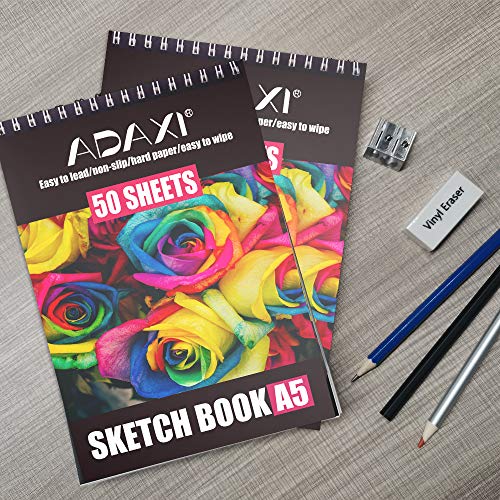 ADAXI 43-Piece Colored Pencil Set and Sketch Pen Set - Professional Watercolor Pencils for Adults/Kids, w/ Black Zipper Case & Two 50-Page Sketchbooks - Durable Art Pencils for Coloring, Sketching, Blending