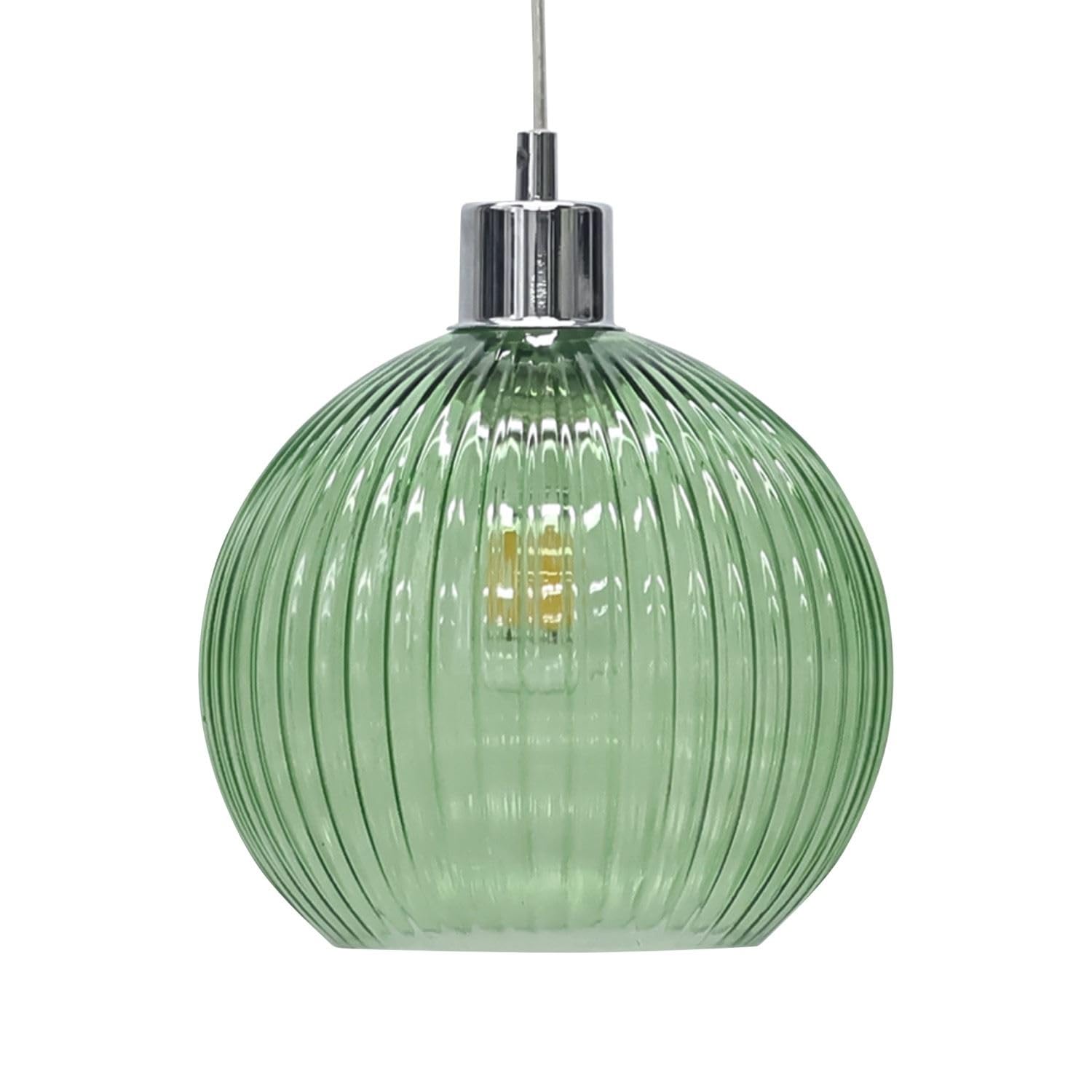 Firstchoicelighting Green Glass Easy Fit Ceiling Lightshade Or Pendant Shade, Ribbed Glass, Height 18Cm Diameter 20Cm