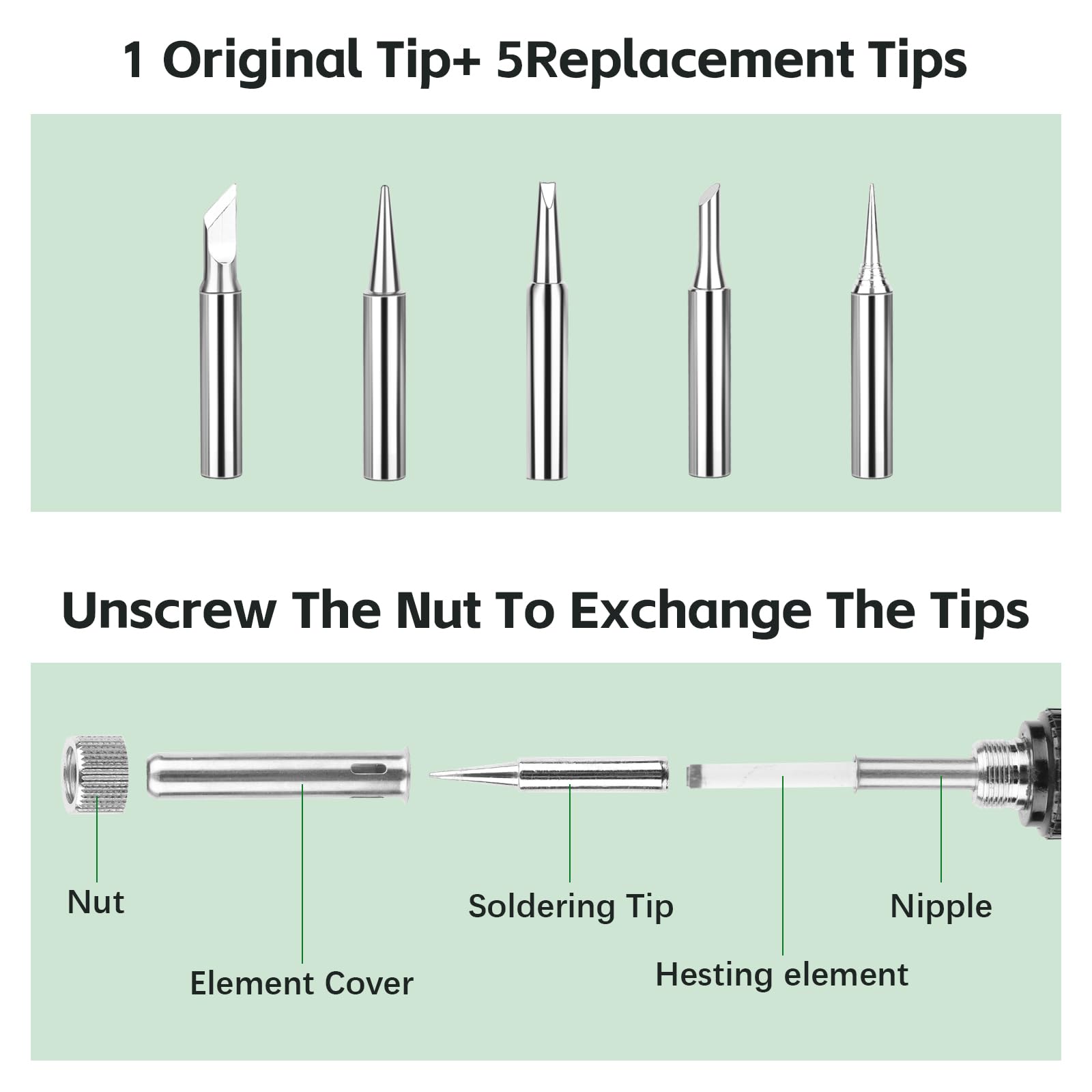 Kit Saldatore A Stagno 80W - Temperatura Regolabile 180-480°C, 5 Punte, Display LED - Foto 6
